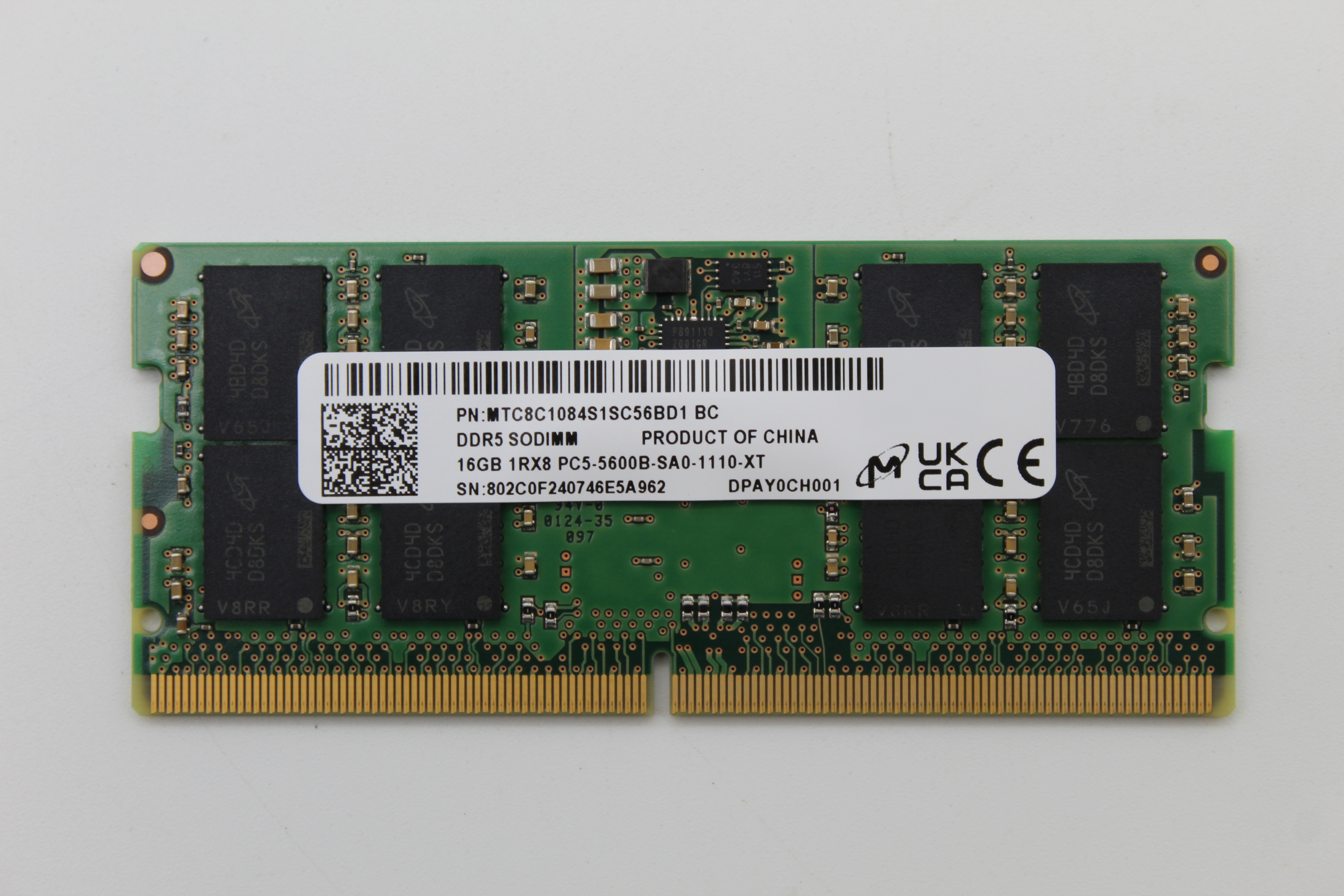 Micron 16GB 1Rx8 PC5-5600B SoDIMM Non-ECC DDR5 Laptop Memory